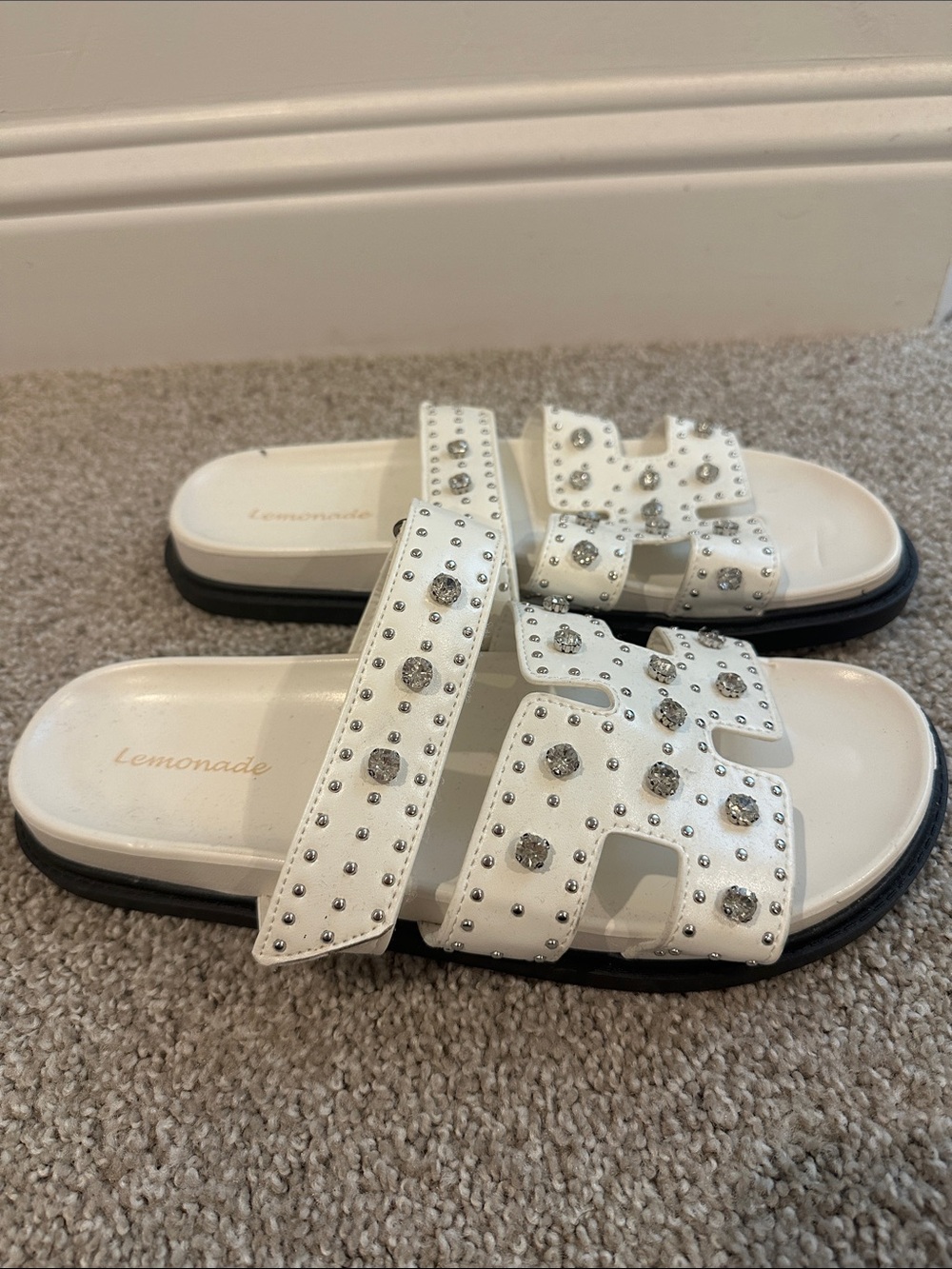Lemonade White Jeweled Slide Sandals - Picture 2 of 3